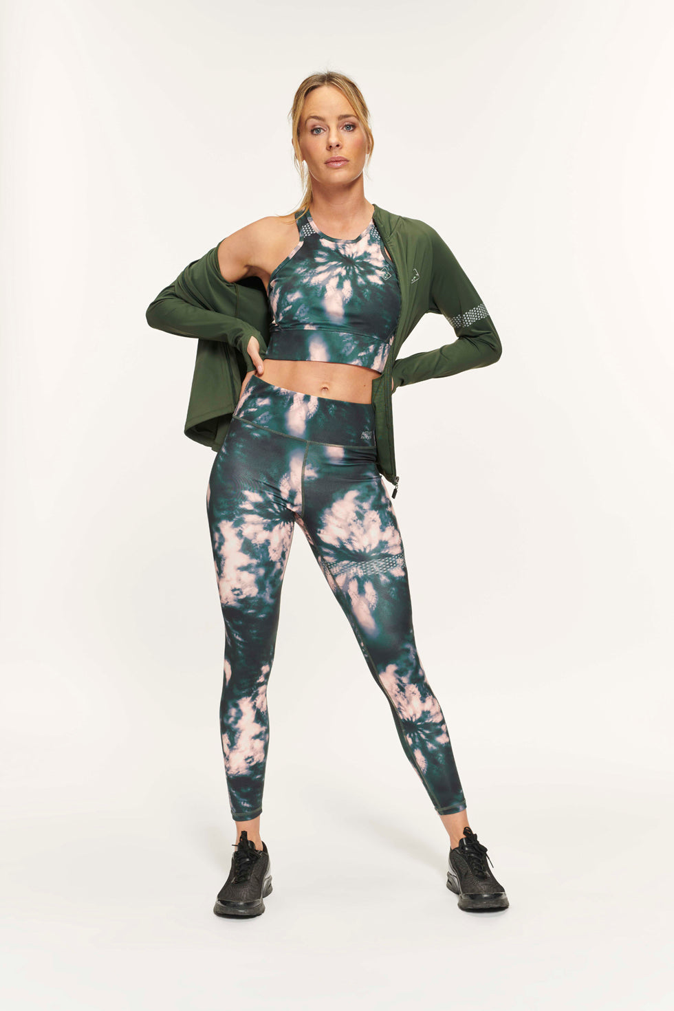 Lola tie dye high waist Legging - Army Green/Coral