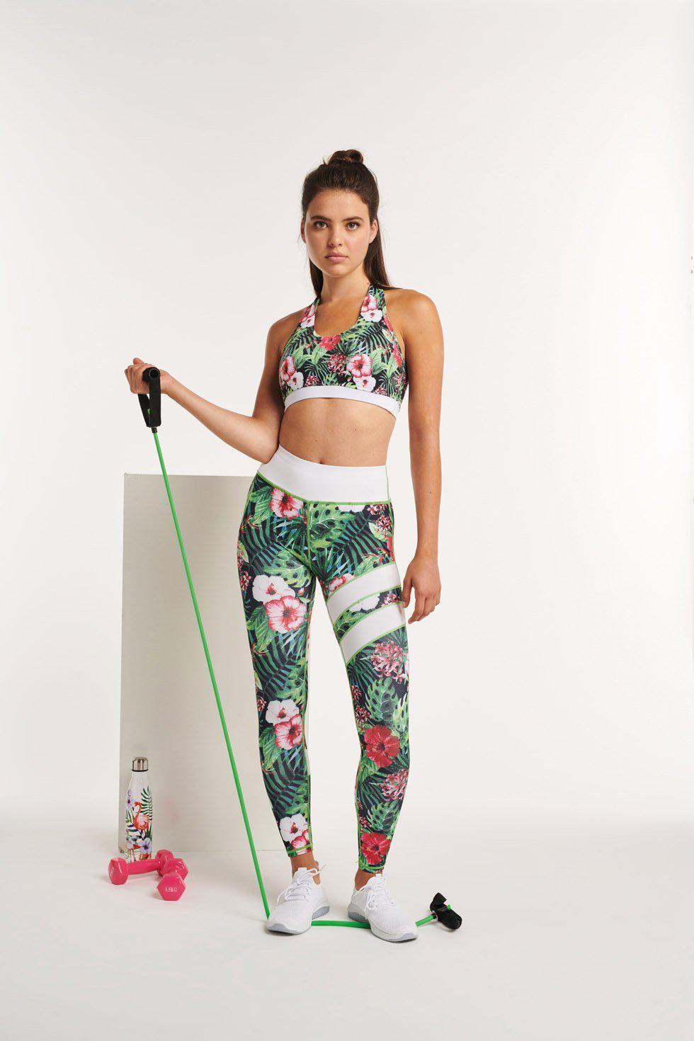Fleur Sport Bra Top - White & Green