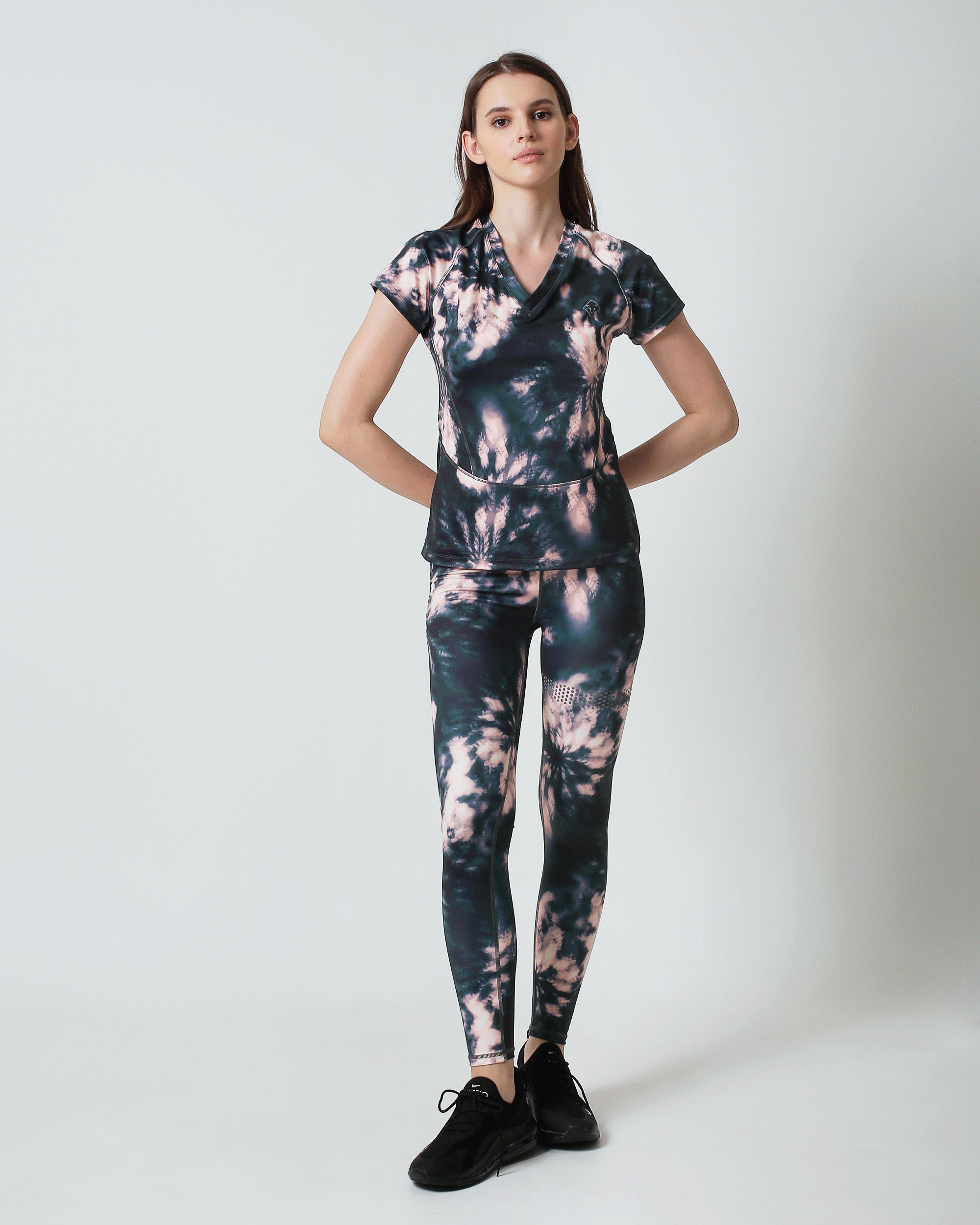 Lola tie dye high waist Legging - Army Green/Coral