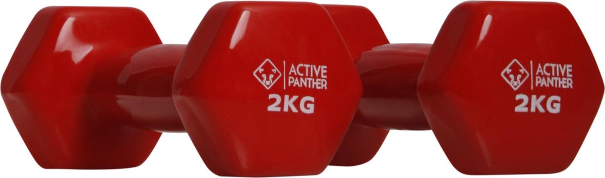 Active Panther Dumbbell setkg to 2 X 2 KG - 4 taal - Vinyl - Rood