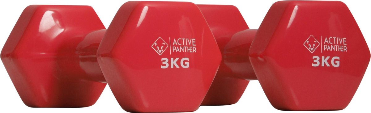 Active Panther Dumbbell set 2 X 3 KG - 6 kg totaal - Vinyl - Rood