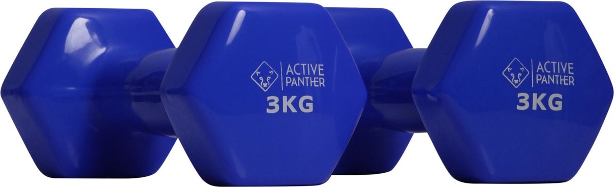 Active Panther Dumbbell set 2 X 3 KG - 6 kg totaal - Vinyl - Blauw