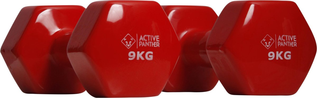 Active Panther Dumbbell set 2 X 9 KG - 18 kg totaal - Vinyl - Rood