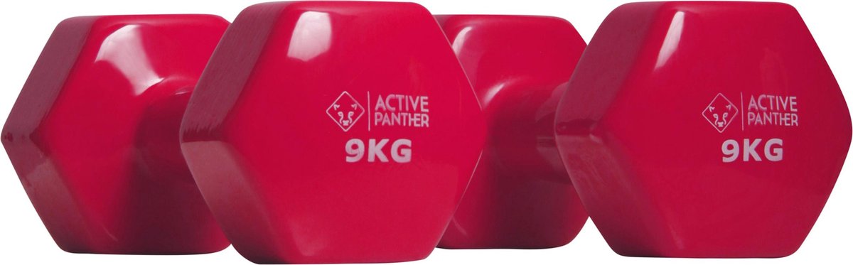 Active Panther Dumbbell set 2 X 9 KG - 18 kg totaal - Vinyl - Roze