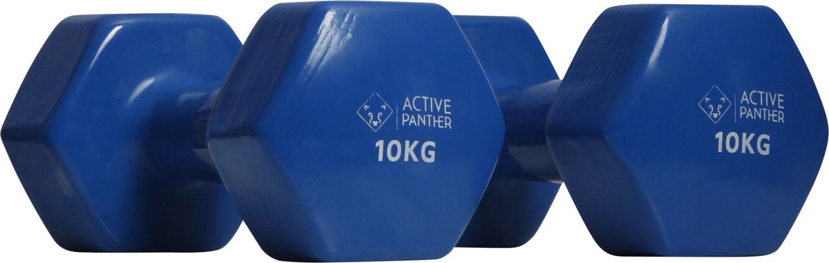 Active Panther Dumbbell set 2 X 10 KG - 20 kg totaal - Vinyl - Blauw