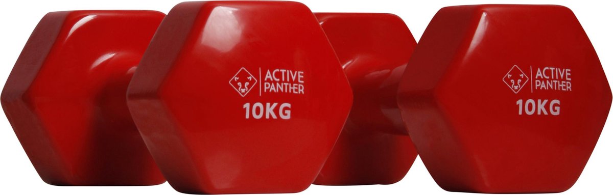Active Panther Dumbbell set 2 X 10 KG - 20 kg totaal - Vinyl - Rood