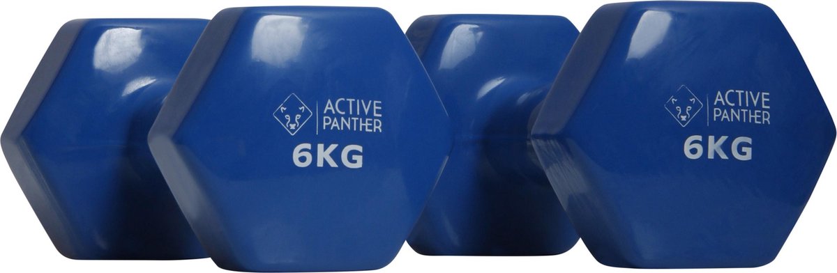 Active Panther Dumbbell set 2 X 6 KG - 12 kg totaal - Vinyl - Blauw