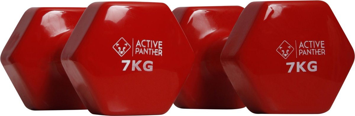 Active Panther Dumbbell set 2 X 7 KG - 14 kg totaal - Vinyl - Rood