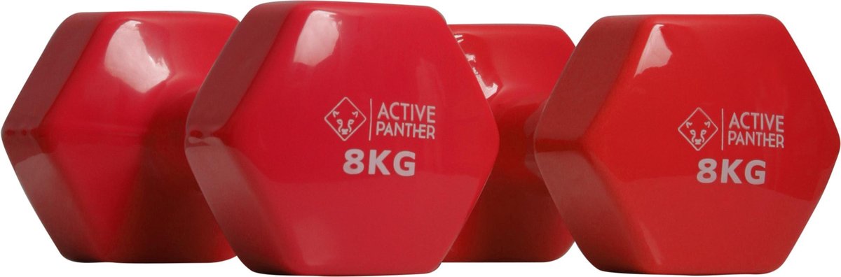 Active Panther Dumbbell set 2 X 8 KG - 16 kg totaal - Vinyl - Rood