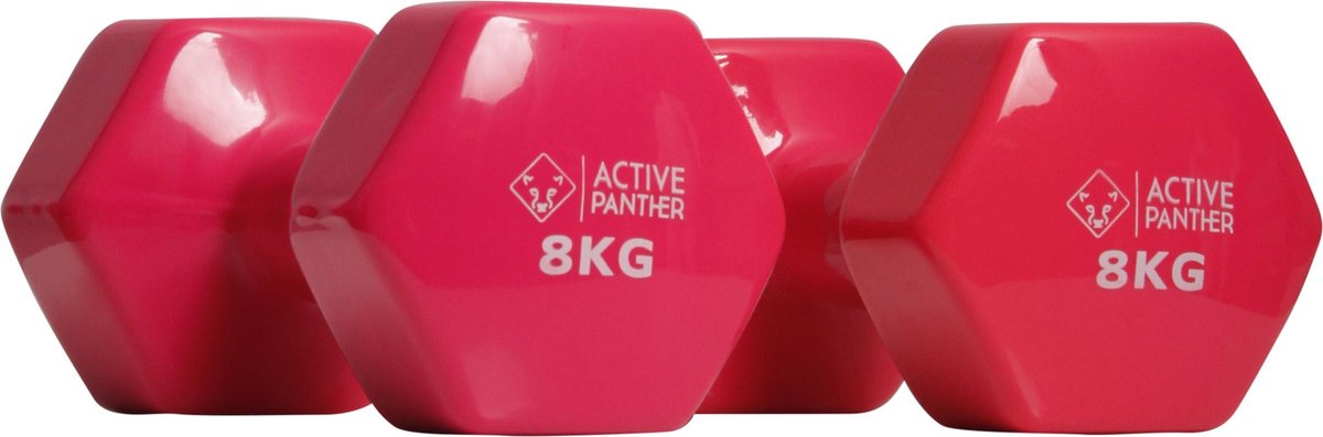 Active Panther Dumbbell set 2 X 8 KG - 16 kg totaal - Vinyl - Roze