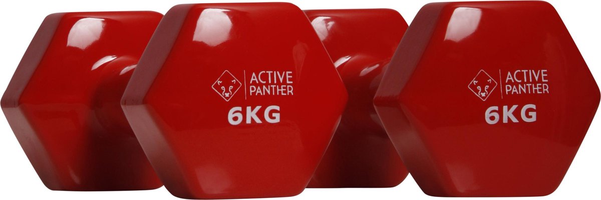 Active Panther Dumbbell set 2 X 6 KG - 12 kg totaal - Vinyl - Rood