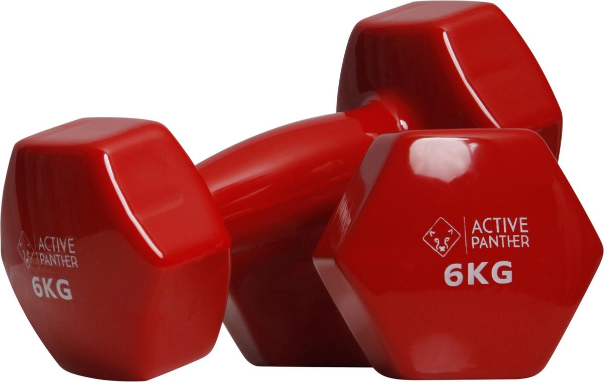 Active Panther Dumbbell set 2 X 6 KG - 12 kg totaal - Vinyl - Rood