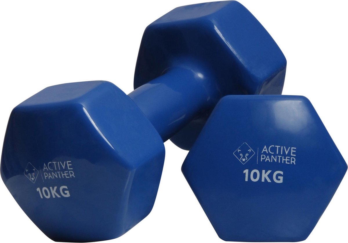 Active Panther Dumbbell set 2 X 10 KG - 20 kg totaal - Vinyl - Blauw
