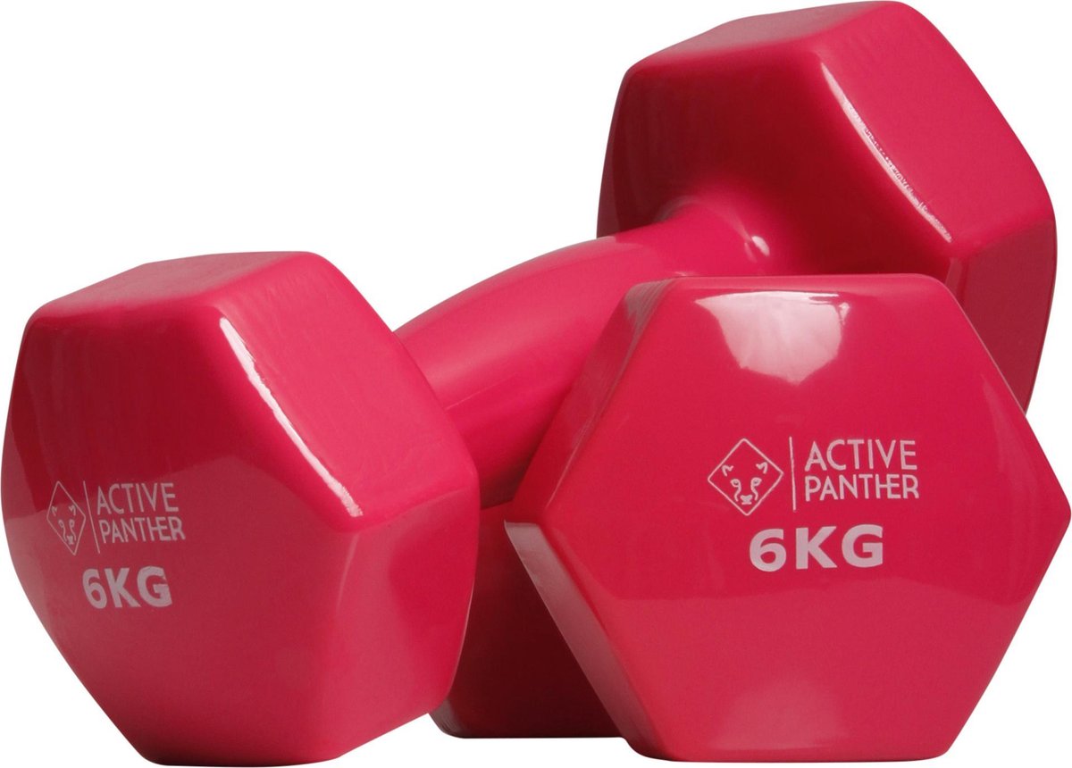 Active Panther Dumbbell set 2 X 6 KG - 12 kg totaal - Vinyl - Roze