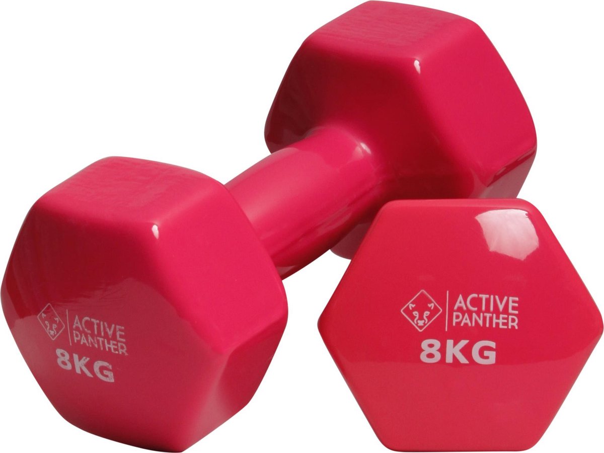 Active Panther Dumbbell set 2 X 8 KG - 16 kg totaal - Vinyl - Roze