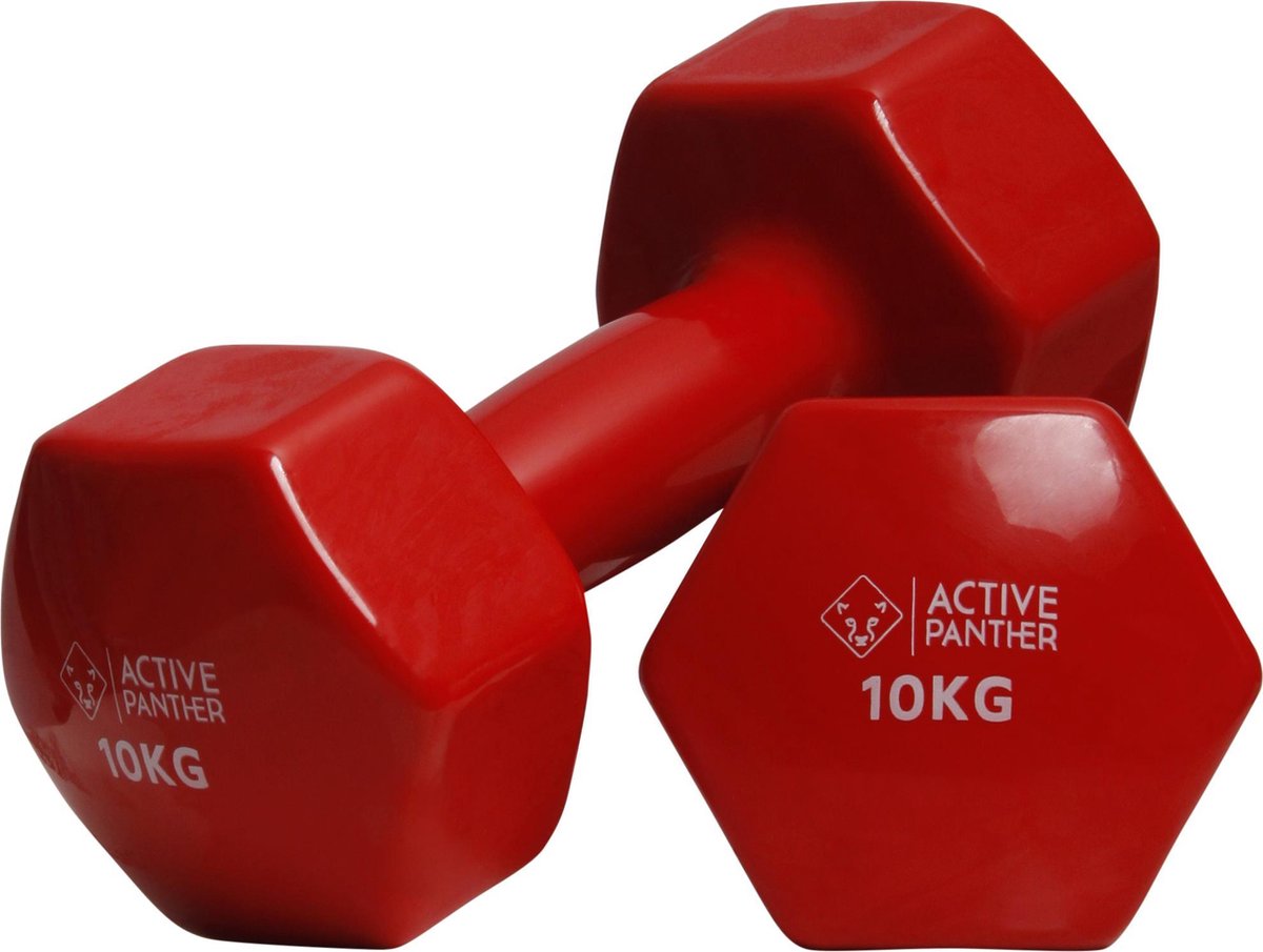 Active Panther Dumbbell set 2 X 10 KG - 20 kg totaal - Vinyl - Rood