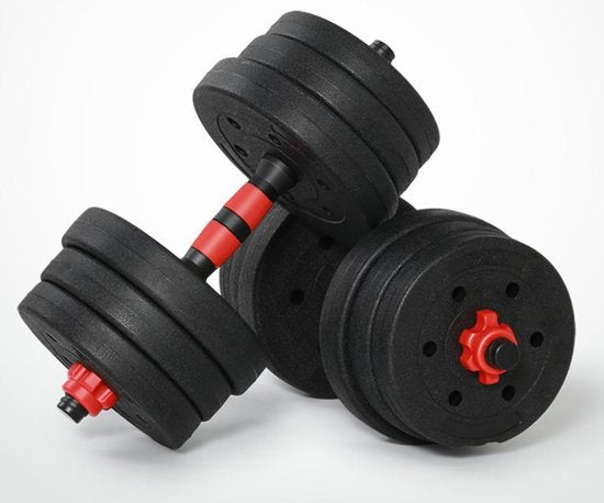 VERSTELBARE HALTER & DUMBELL SET 30298 – 30 KG TOTAAL ZWART/ROOD