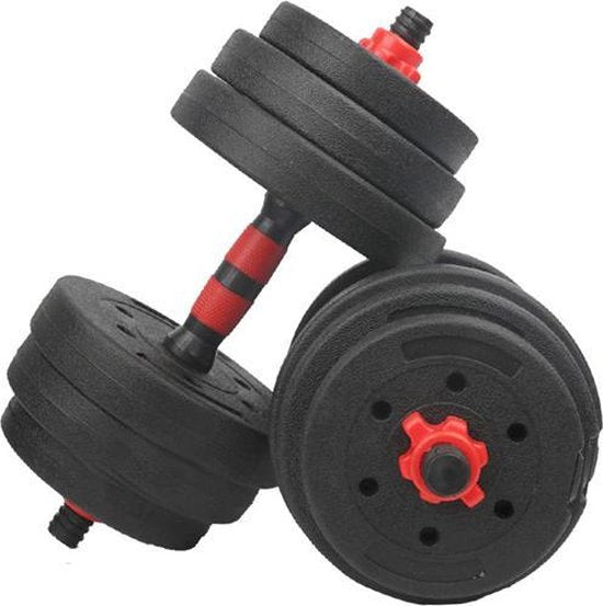 VERSTELBARE HALTER & DUMBELL SET 30298 – 30 KG TOTAAL ZWART/ROOD