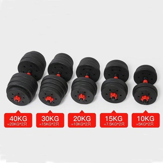 VERSTELBARE HALTER & DUMBELL SET 30298 – 30 KG TOTAAL ZWART/ROOD