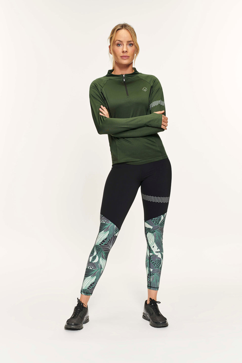 Julia Solid zip top - Army Groen