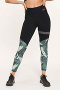 Active Panther – Grün/Schwarz – Lola einfarbige Leggings mit Blättern und hoher Taille